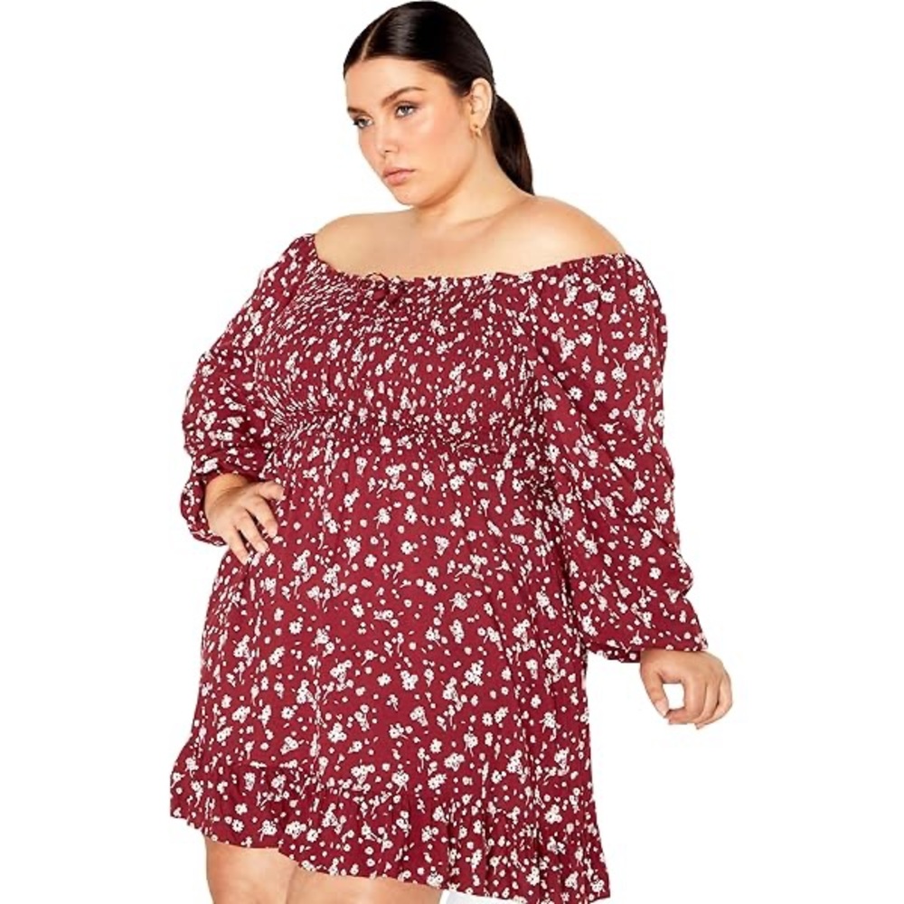 City Chic Off-Shoulder Burgundy Dress 1X NWT